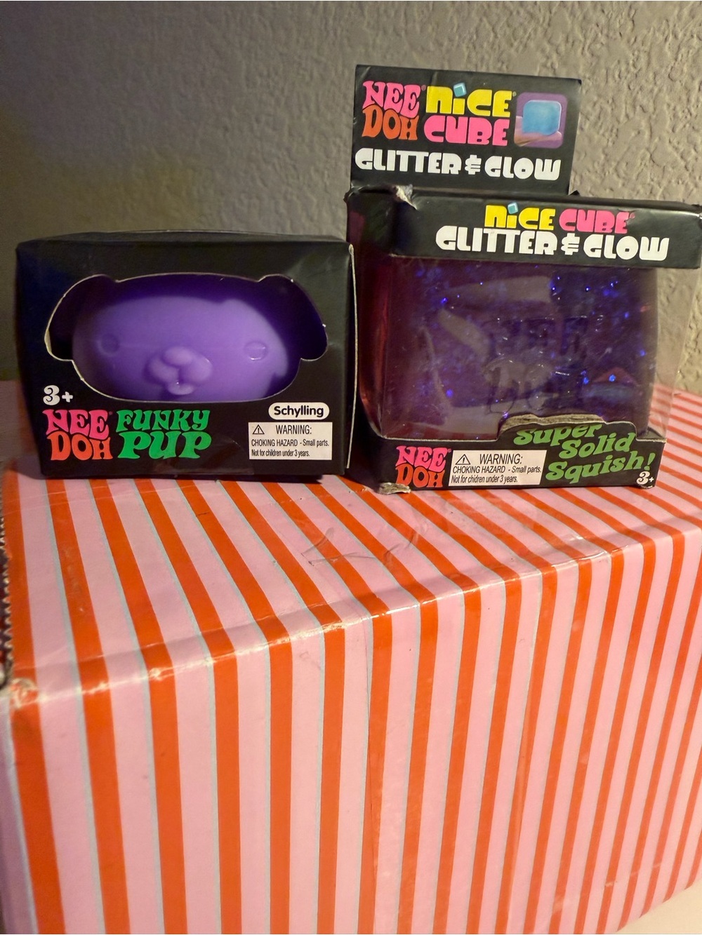 💜💜NEEDOH FUNKY PUP & NICE CUBE “GLITTER & GLOW!” - Purple Squishys💜💜. •Bundle•